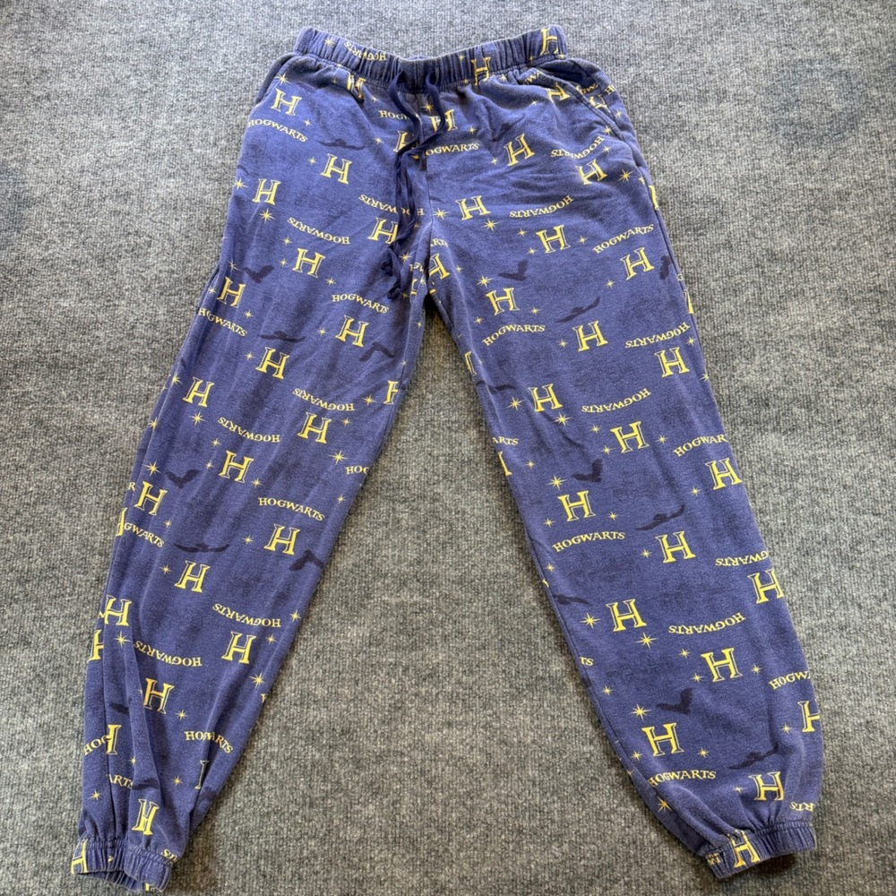 Harry Potter Hogwarts Pajama Pants Blue Yellow Logo Lounge Bottoms Small - Picture 2 of 12